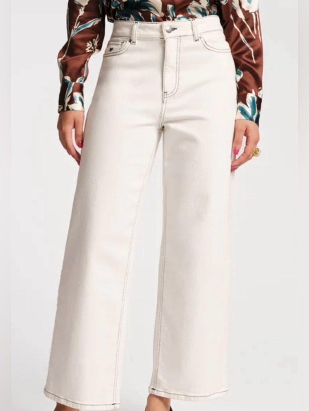 Frances Valentine Ace Wide-Leg High-Rise Women’s Jeans - Cream Size 12